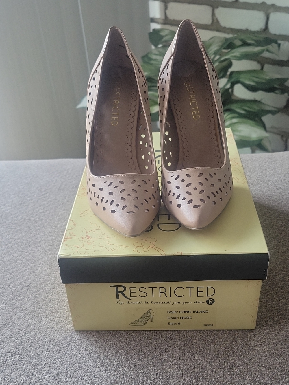 Restricted Nude Laser-Cut Pointed Toe Pumps